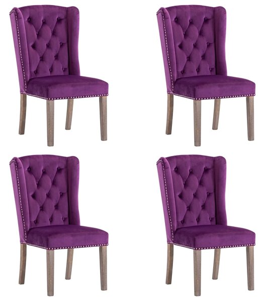 Jedálenské stoličky 4 ks fialové zamatové