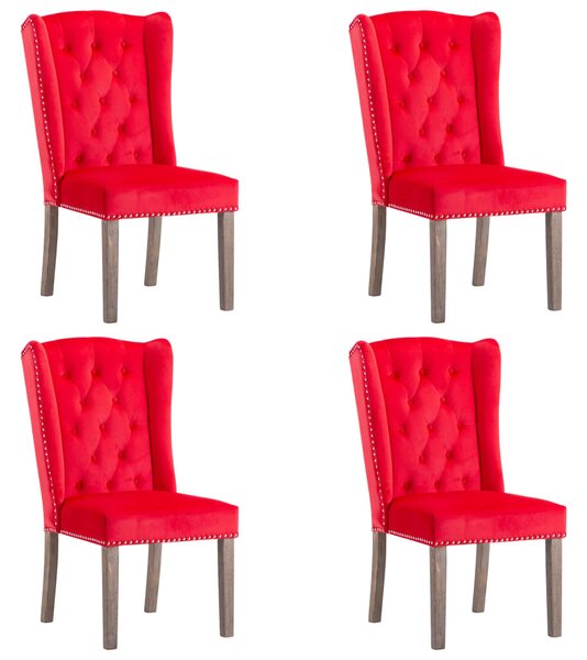 Jedálenské stoličky 4 ks červené zamatové