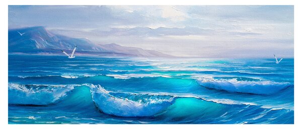 Obraz - Olejomaľba mora s čajkami (120x50 cm)