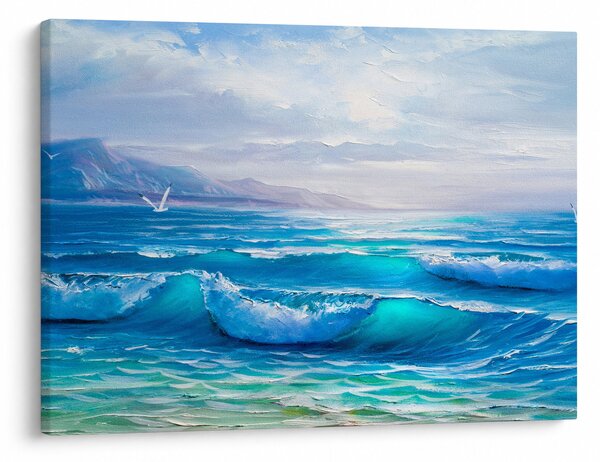 Obraz - Olejomaľba mora s čajkami (70x50 cm)