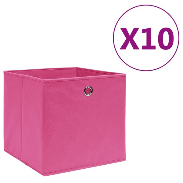 Úložné boxy 10 ks, netkaná textília 28x28x28 cm, ružové