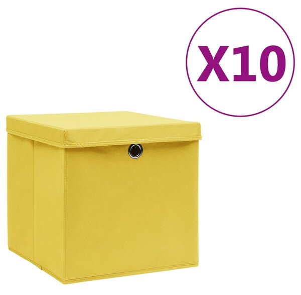 Úložné boxy s vekom 10 ks, 28x28x28 cm, žlté