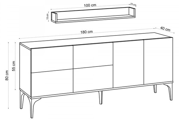 Hanah Home Komoda s policí Stella 180 cm dub přírodní