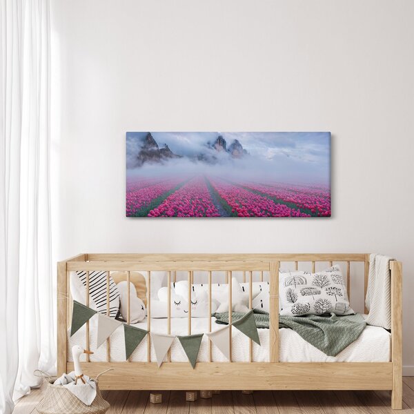 Obraz - Krajina s tulipánovými poľami (120x50 cm)