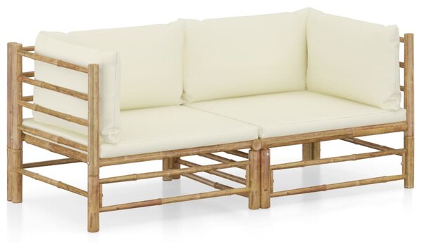 2-dielna záhradná sedacia súprava krémovobiele vankúše bambus