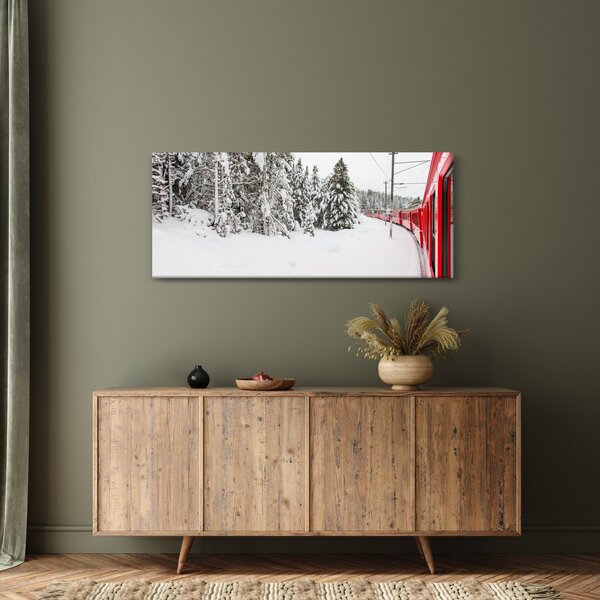 Obraz - Vlak v zasneženej krajine (120x50 cm)