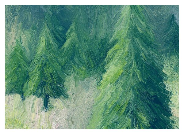 Obraz - Maľované ihličnany (70x50 cm)