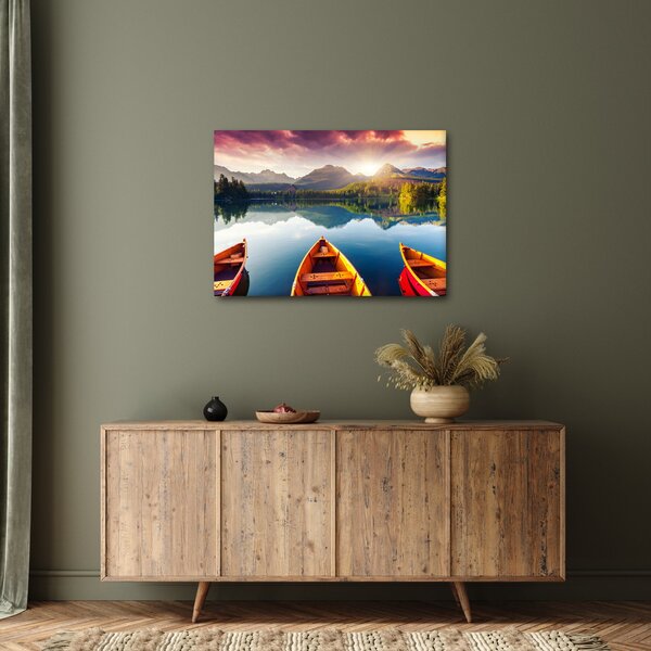 Obraz - Jazero s loďkami (70x50 cm)