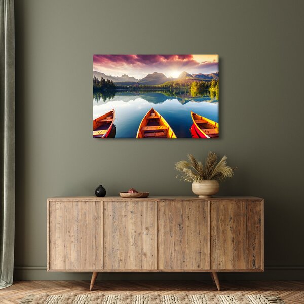 Obraz - Jazero s loďkami (90x60 cm)