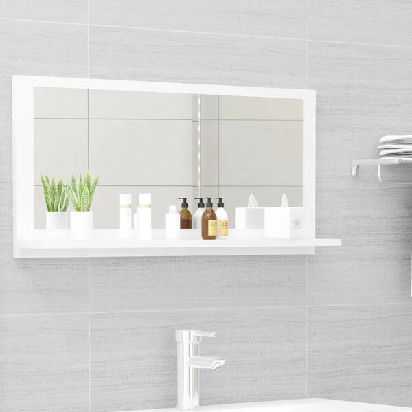 Kúpeľňové zrkadlo, lesklé biele 80x10,5x37 cm, drevotrieska