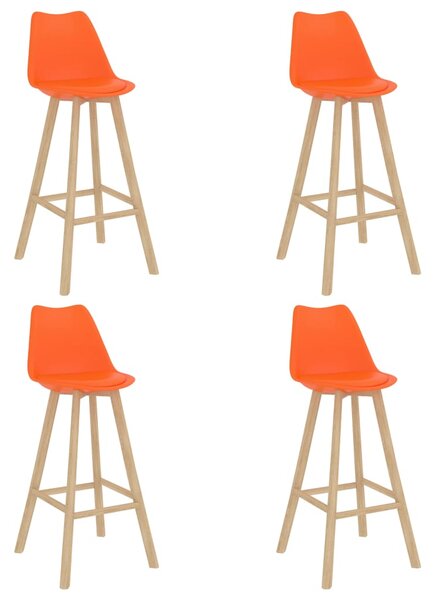 Barové stoličky 4 ks oranžové PP a masívne bukové drevo