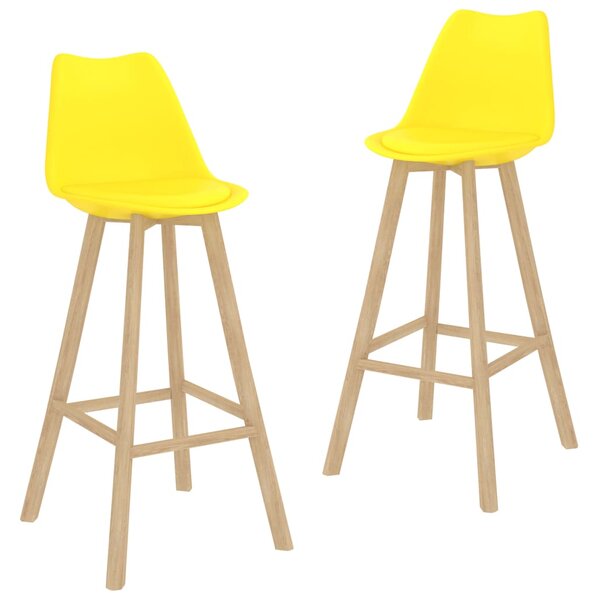 Barové stoličky 2 ks žlté PP a masívne bukové drevo