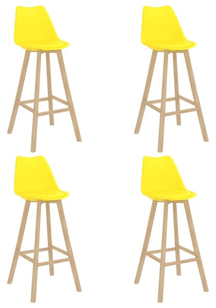 Barové stoličky 4 ks žlté PP a masívne bukové drevo