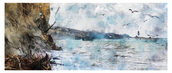 Obraz - Útes, akvarel (120x50 cm)