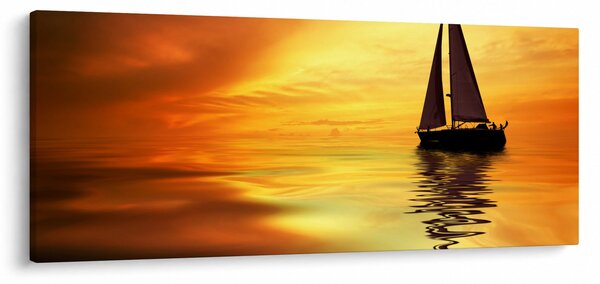 Obraz - Plachetnica pri západe slnka (120x50 cm)
