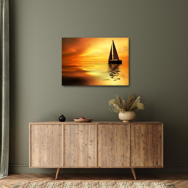 Obraz - Plachetnica pri západe slnka (70x50 cm)