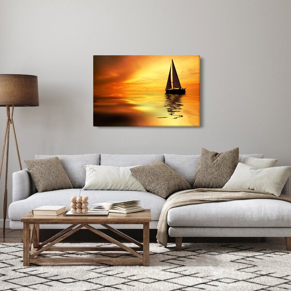 Obraz - Plachetnica pri západe slnka (90x60 cm)
