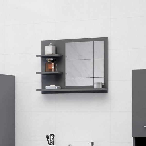 Kúpeľňové zrkadlo, lesklé sivé 60x10,5x45 cm, kompozitné drevo
