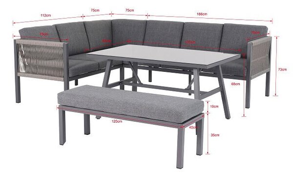 JEDÁLENSKÁ TERASOVÁ SÚPRAVA 5-dielne, kov, plast, sklo, textil Ambia Garden - Online Only záhrada, Online Only