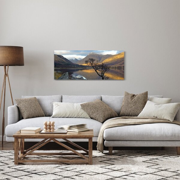 Obraz - Hory pri jazere (120x50 cm)