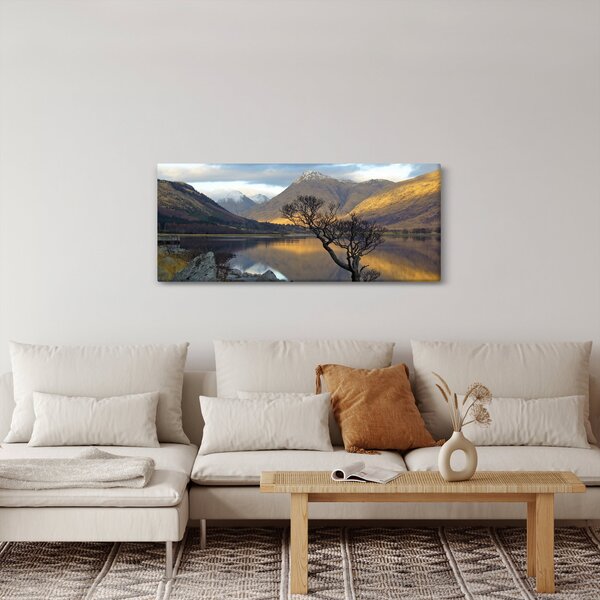 Obraz - Hory pri jazere (120x50 cm)