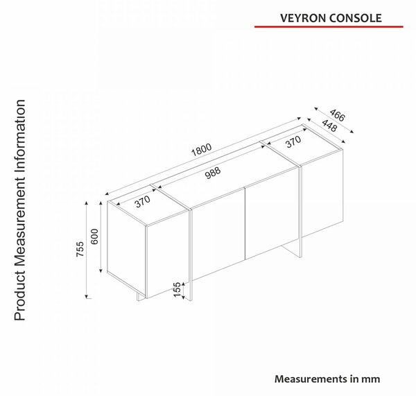 Hanah Home Komoda Veyron 180 cm černý mramor