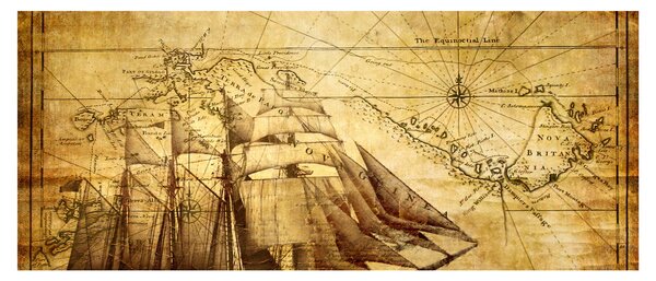 Obraz - Stará mapa (120x50 cm)