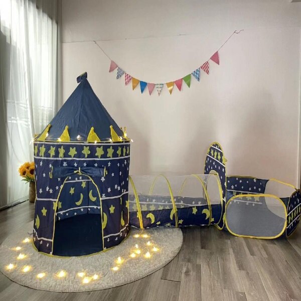 Stan pre deti HRAD modrý s preliezacím tunelom a svetielkami
