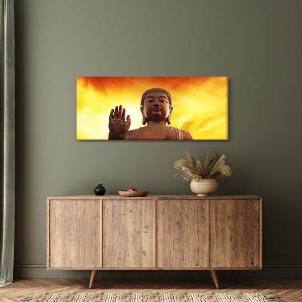 Obraz - Budha s červenožltým pozadím (120x50 cm)