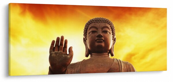 Obraz - Budha s červenožltým pozadím (120x50 cm)