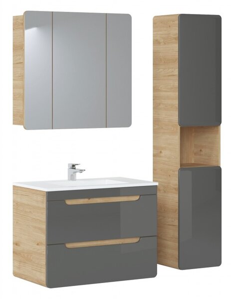 Comad Závesná kúpeľňová skrinka so zrkadlom Aruba 843 3D dub craft gold
