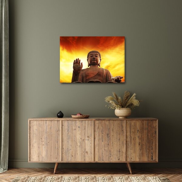 Obraz - Budha s červenožltým pozadím (70x50 cm)