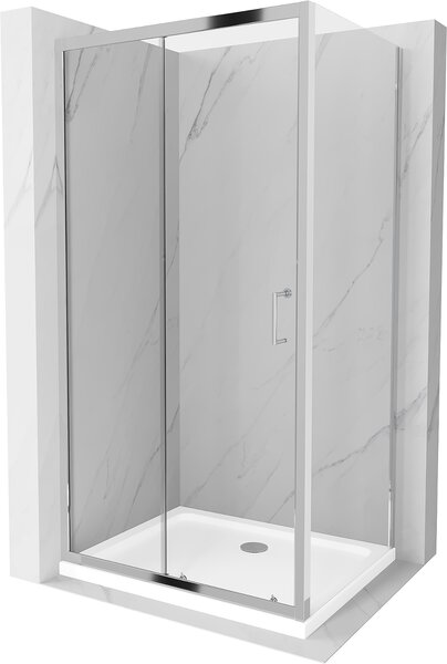 Mexen APIA, sprchový kút s posuvnými dverami 100 (dvere) x 80 (stena) cm, 5mm číre sklo, chrómový profil + slim sprchová vanička 5cm, 840-100-080-01-00-4010