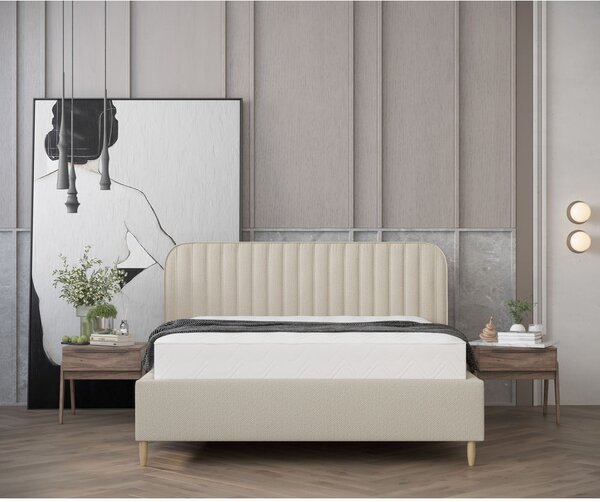 Béžová čalúnená dvojlôžková posteľ s úložným priestorom s roštom 180x200 cm Noto – Maison de Rêve