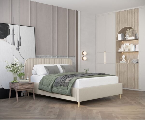 Béžová čalúnená dvojlôžková posteľ s úložným priestorom s roštom 180x200 cm Noto – Maison de Rêve