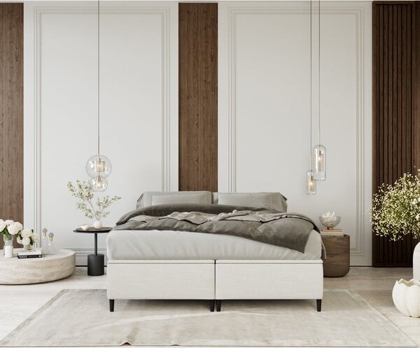 Krémovobiela čalúnená dvojlôžková posteľ s úložným priestorom 180x200 cm Tate – Maison de Rêve