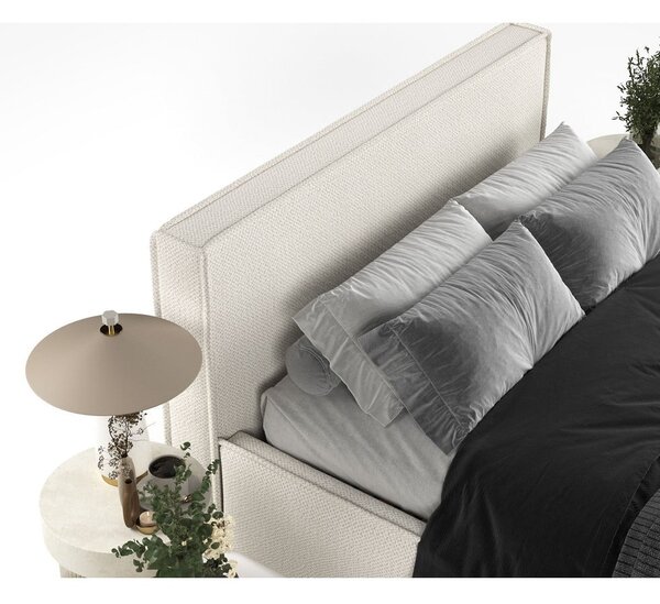 Béžová čalúnená dvojlôžková posteľ s úložným priestorom s roštom 180x200 cm Lounge L – Maison de Rêve