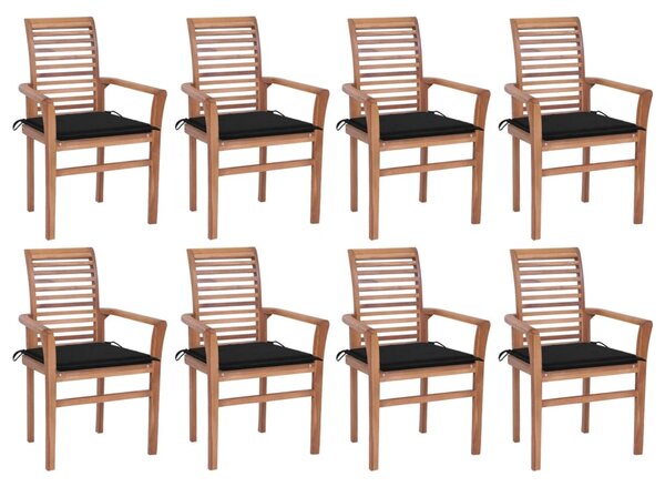 Jedálenské stoličky 8 ks čierne podložky tíkový masív