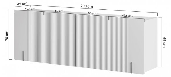Závesná štvordverová komoda Malmi 200 cm - čierny mat / čierna