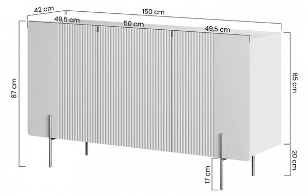 Komoda Malmi 150 cm trojdverová - kašmír / crema bianca / čierne nožičky