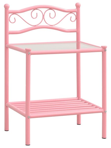 Nočný stolík ružový a priehľadný 43x33x65 cm kov a sklo
