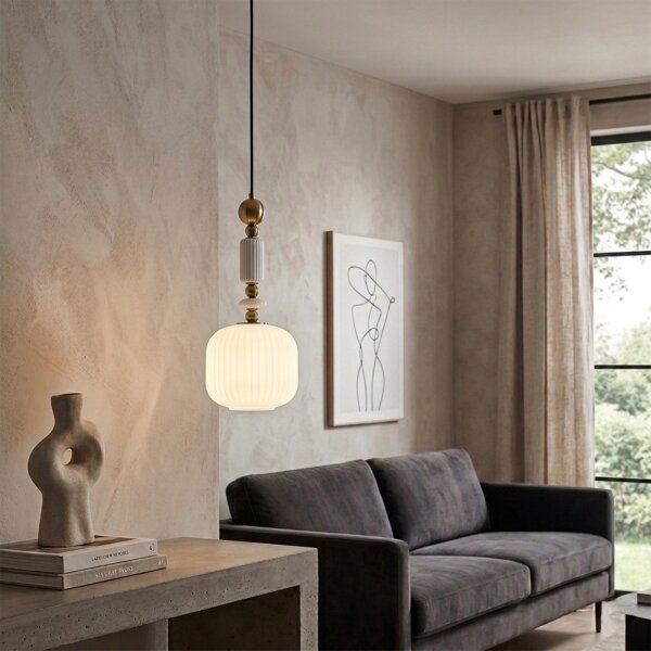 Luster na lanku ROYAL 1xE27/15W/230V zlatá/biela