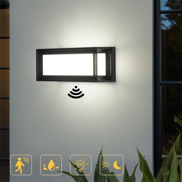 Brilagi - LED Vonkajšie nástenné svietidlo s pohybovým senzorom PARKER LED/12W/230V čierne IP44