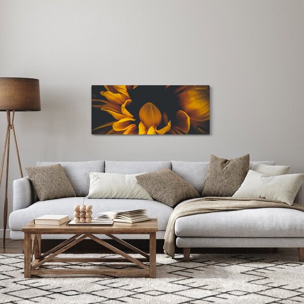 Obraz - Slnečnica v čiernom pozadí (120x50 cm)