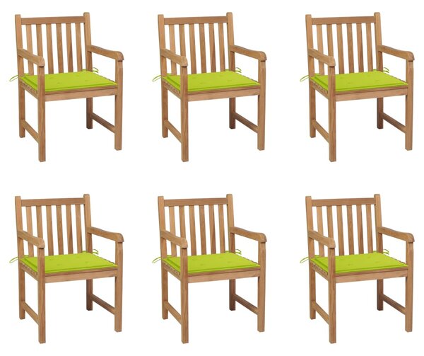 Záhradné stoličky 6 ks s jasnozelenými podložkami tíkový masív