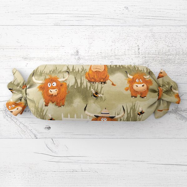 Biante Detský vankúš valec bonbon Sandra SA-612 Býčky na pastve na zelenom 15x40 cm