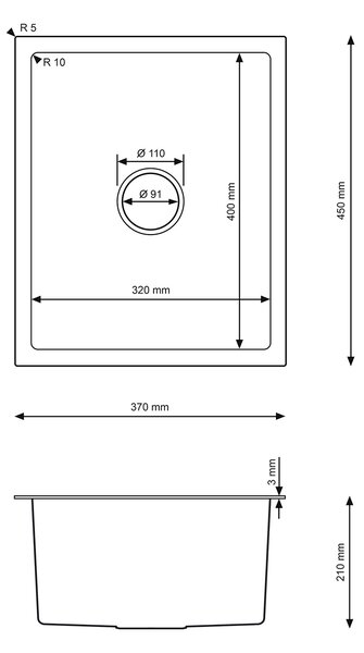 Erga HD, 1-komorový oceľový drez 370x450x210 mm, grafitová, ERG-MLS-HD3745B