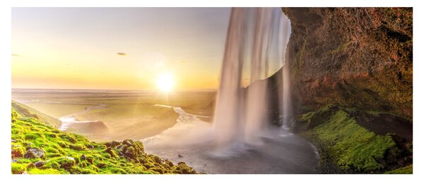 Obraz - Seljalandsfoss spoza vnútra jaskyne (120x50 cm)