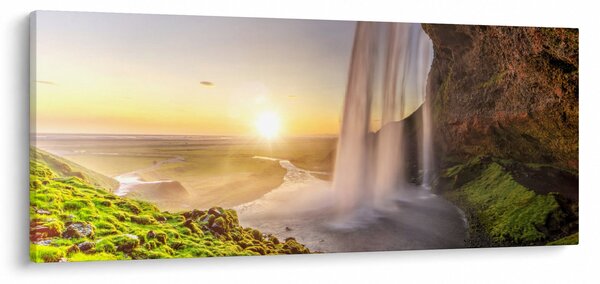 Obraz - Seljalandsfoss spoza vnútra jaskyne (120x50 cm)