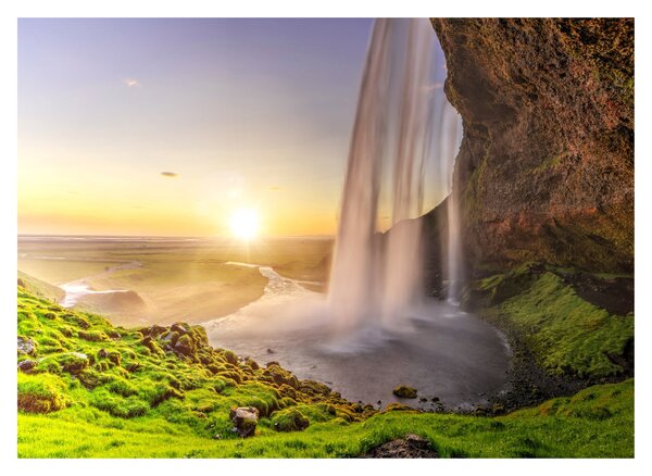 Obraz - Seljalandsfoss spoza vnútra jaskyne (70x50 cm)